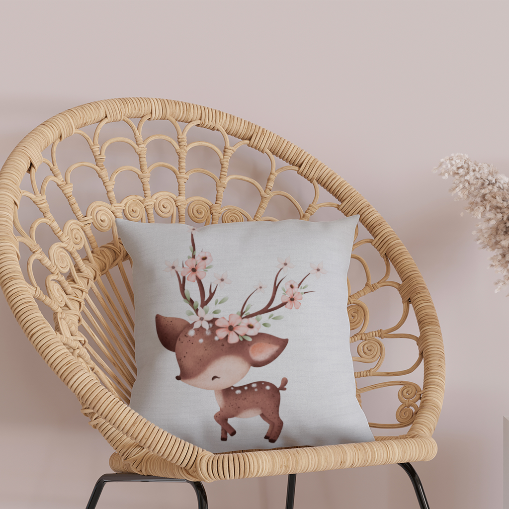 Cute Baby Deer with Floral Antlers Decorative pillow cover