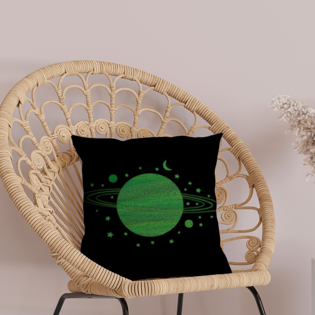 Green planets on a black background. 