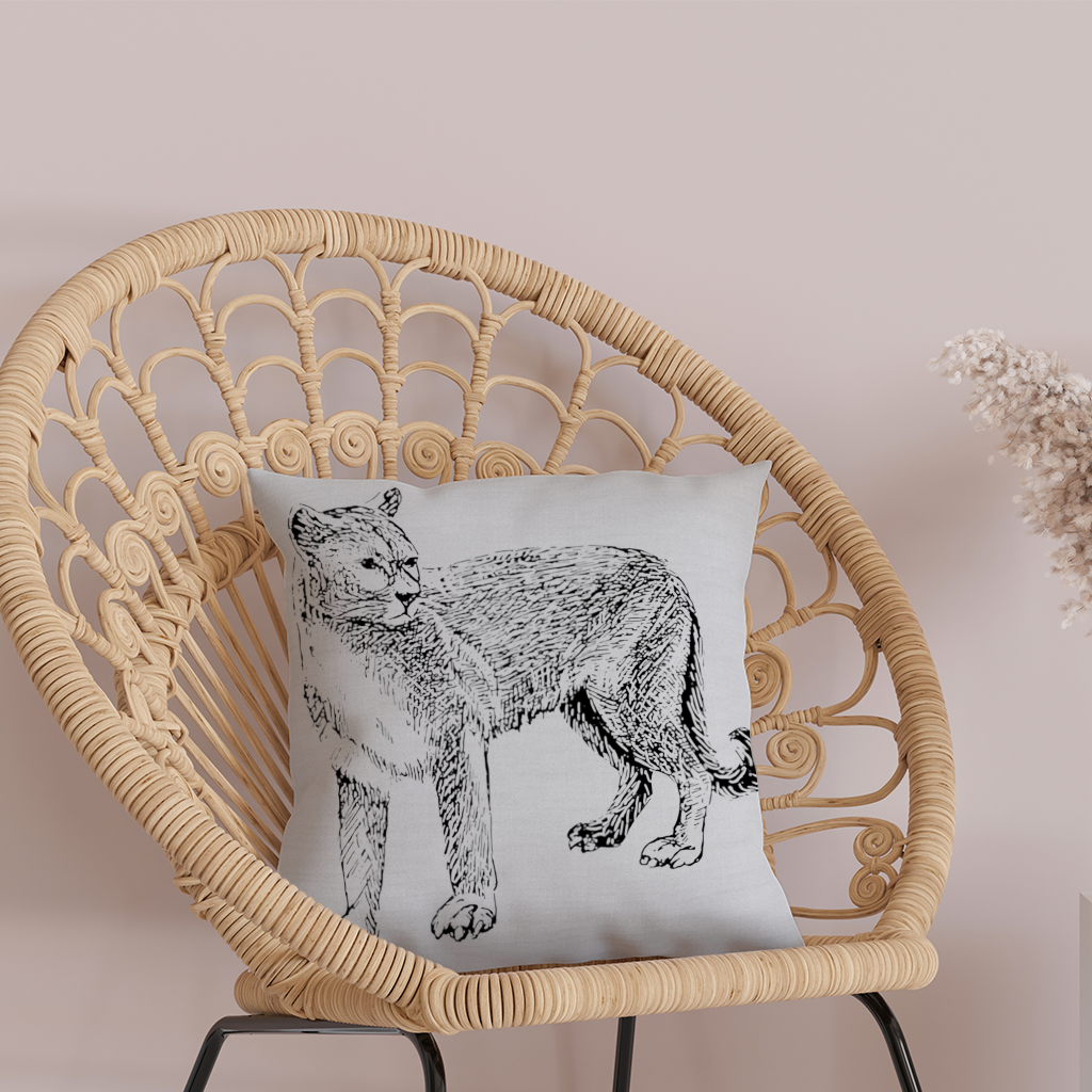 Black and White Wild Cat Sketch Illustration Decorative pillow cover