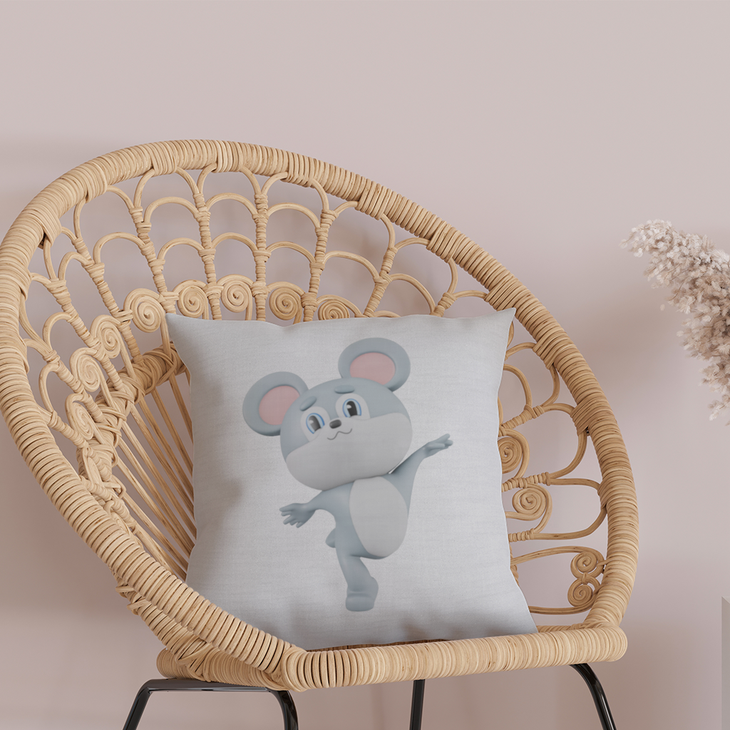 Dancing Cute Grey Mouse Character Decorative pillow cover