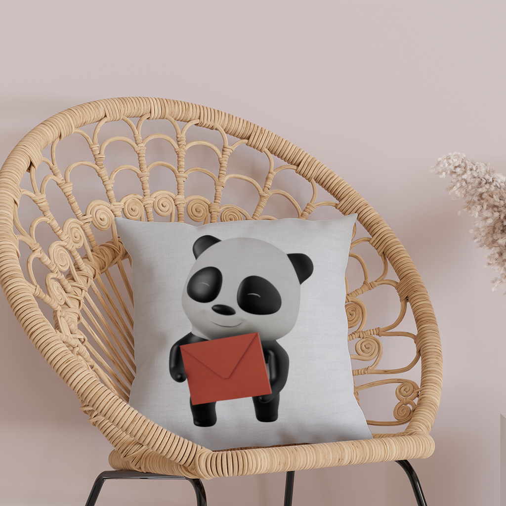 Happy Panda Character Holding Red Envelope Decorative pillow cover