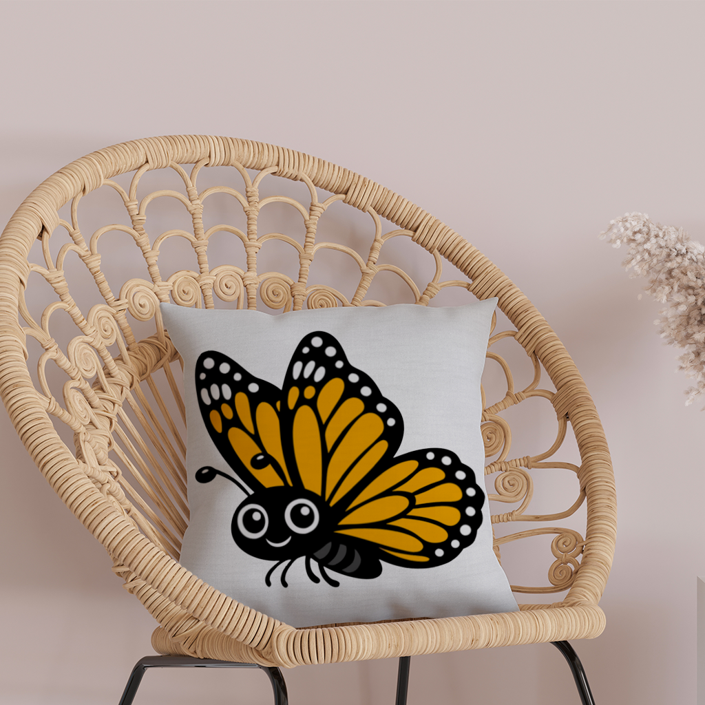 Smiling Orange Monarch Butterfly Character Decorative pillow cover