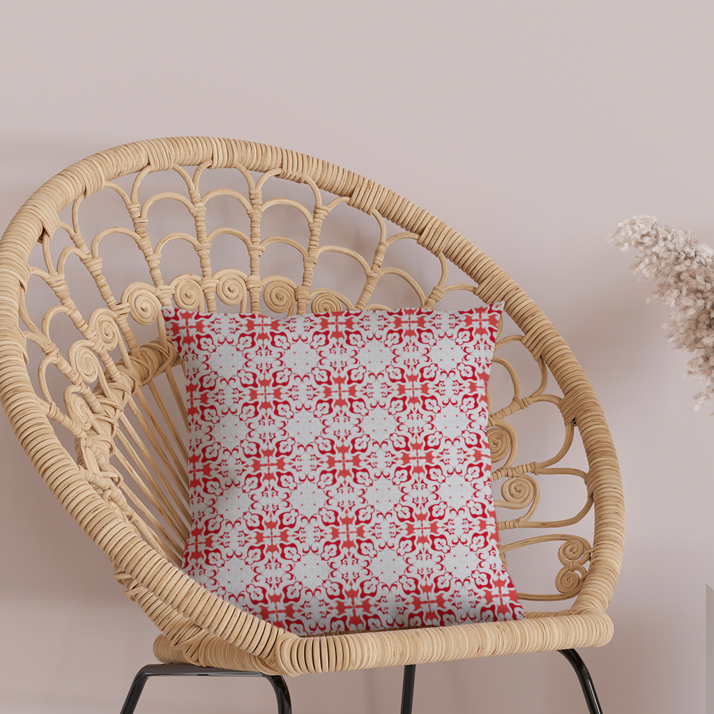 Red and White Traditional Tile Style Pattern Decorative pillow cover