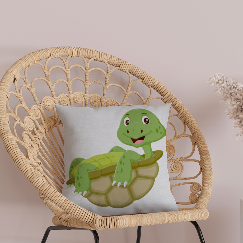 Happy Smiling Green Turtle in Shell Decorative pillow cover