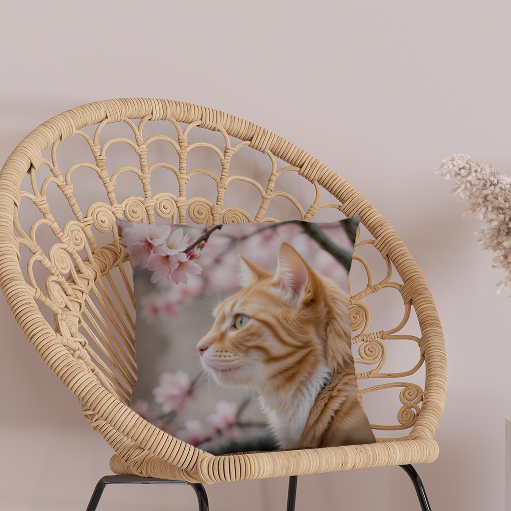 Adorable Ginger Cat Portrait Among Spring Flowers Decorative pillow cover
