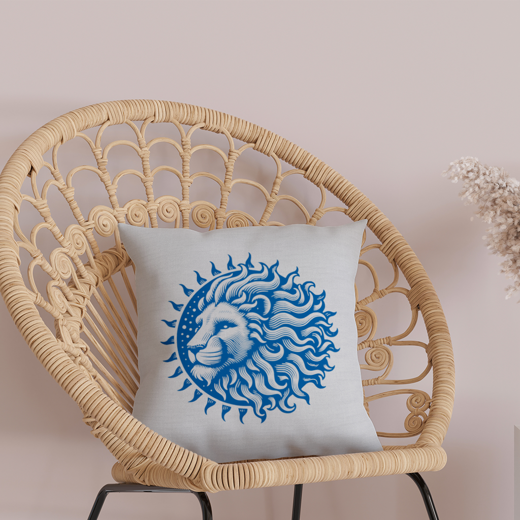 Leo Zodiac Sun and Moon Blue Motif Decorative pillow cover
