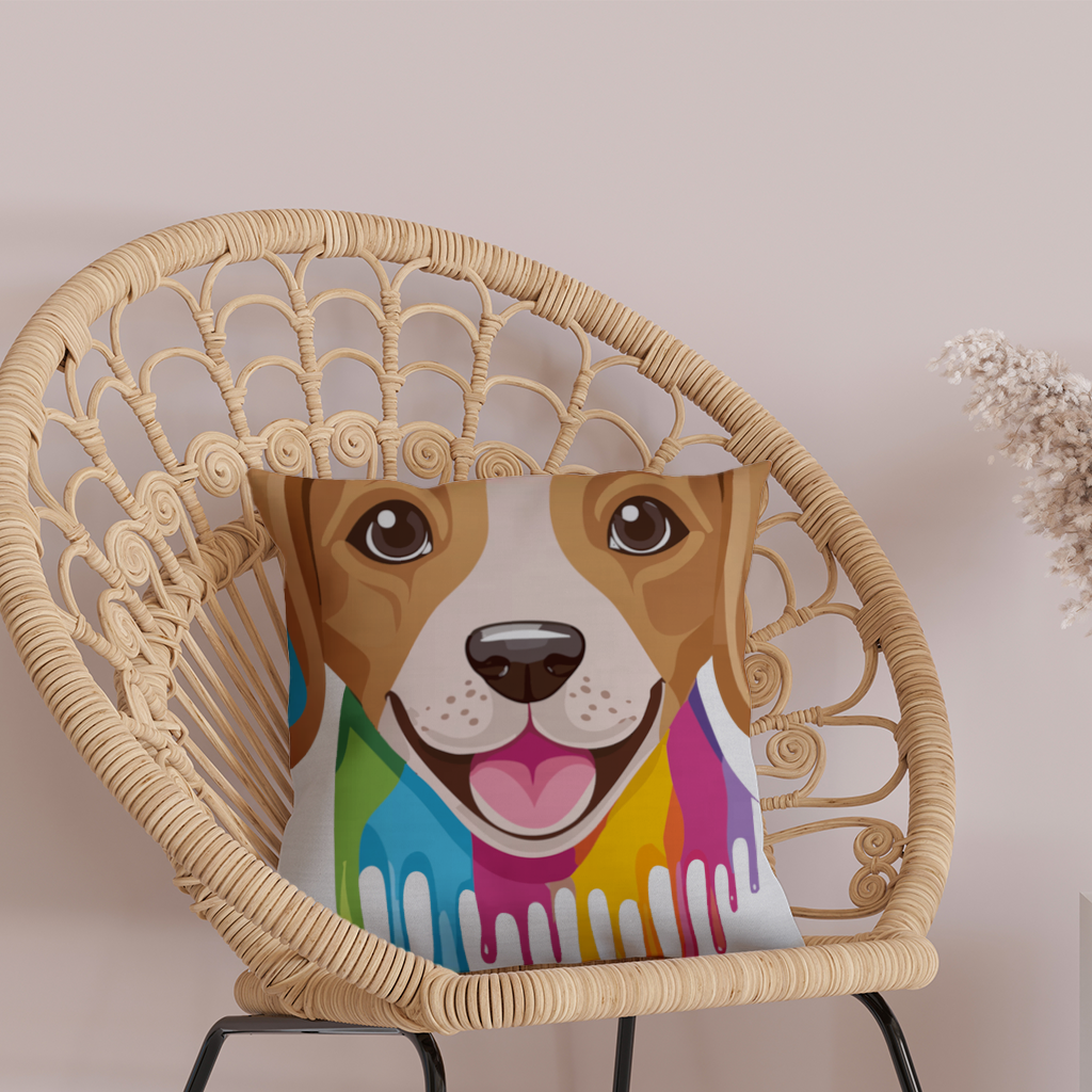 Happy Dog with Colorful Paint Drips Decorative pillow cover