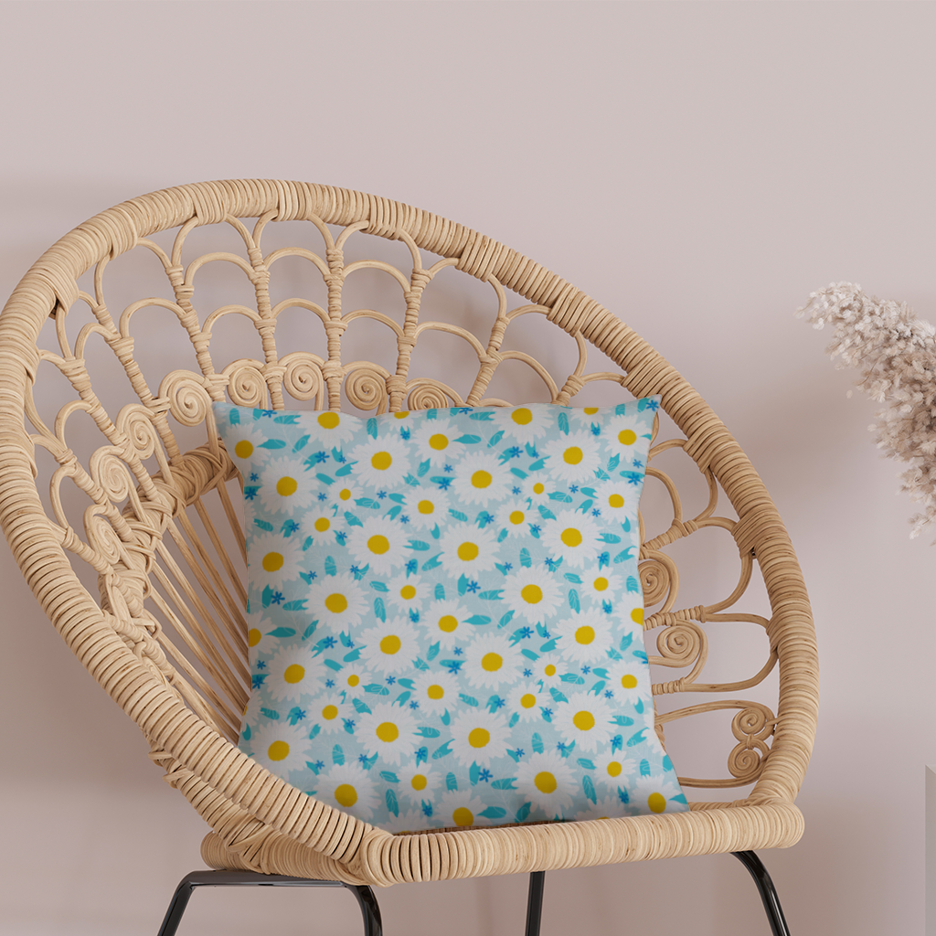 Daisy Garden and Turquoise Leaves Pattern Decorative pillow cover