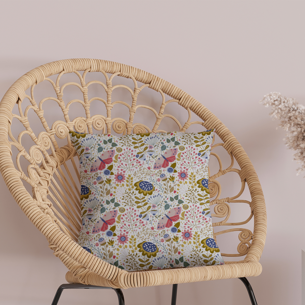 Folk Art Floral and Butterfly Pattern Decorative pillow cover