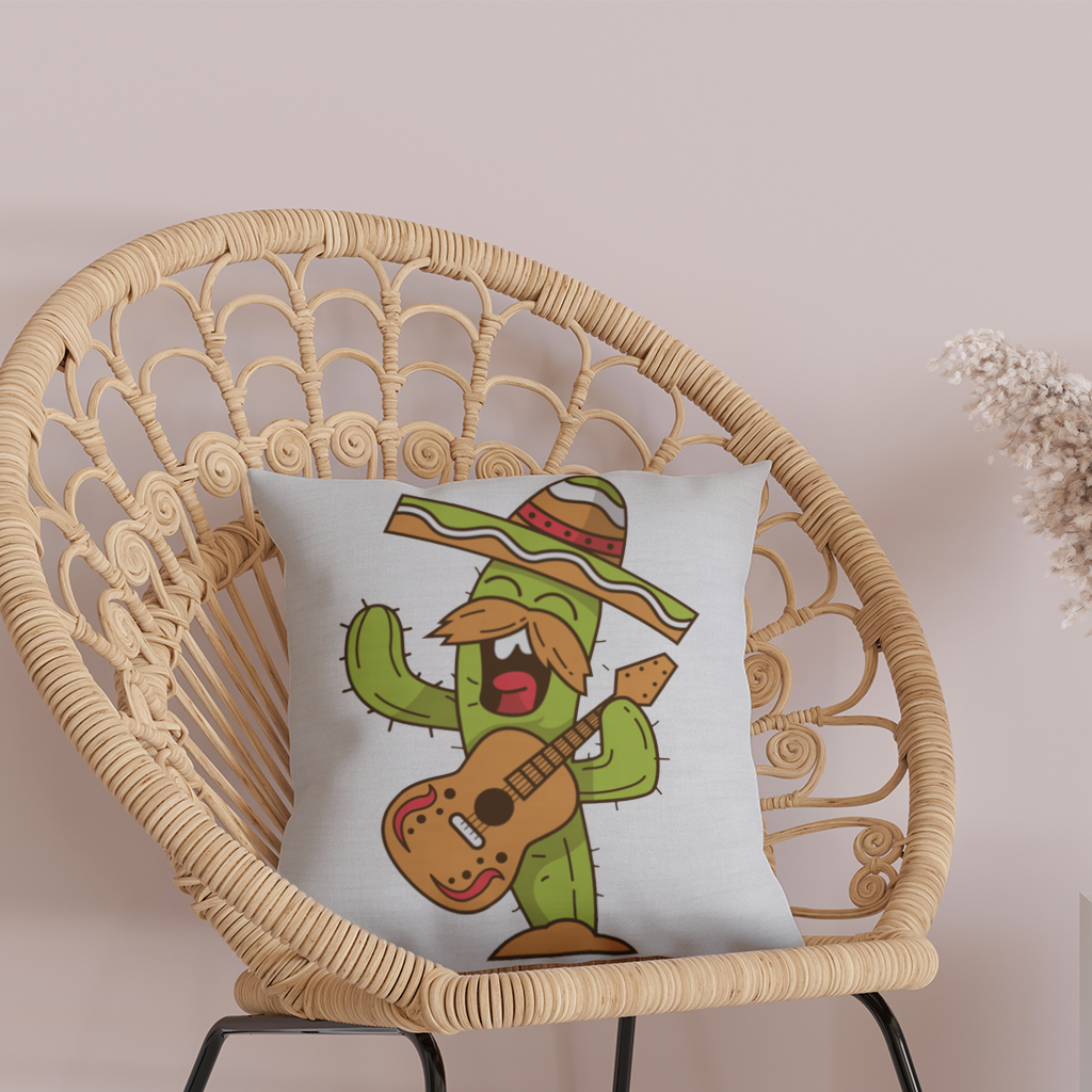 Mariachi Cactus Playing Guitar Decorative pillow cover