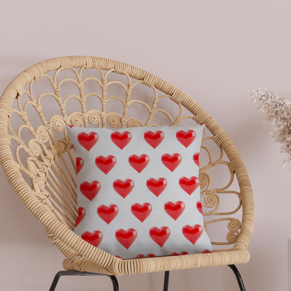 Glossy Red 3D Heart Decorative pillow cover