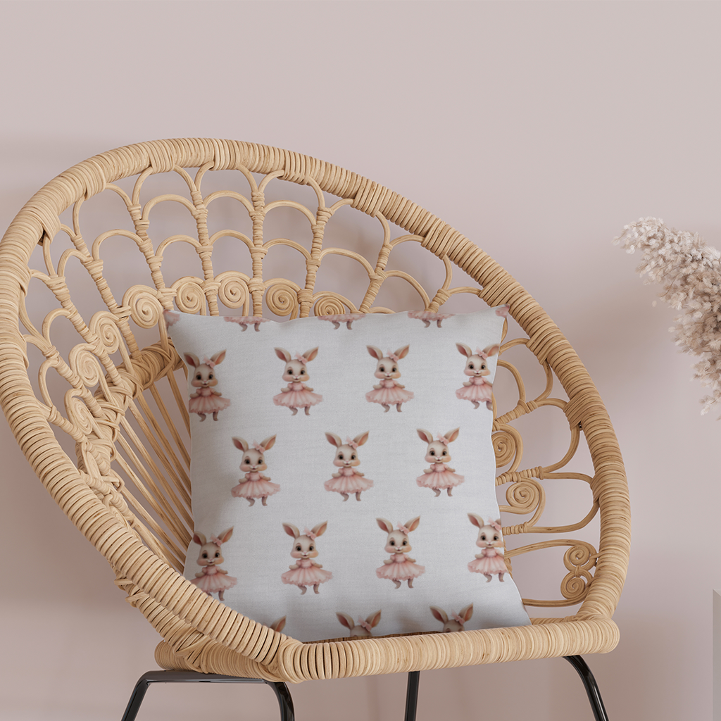 Kawaii Rabbit in Pink Ruffled Dress Decorative pillow cover