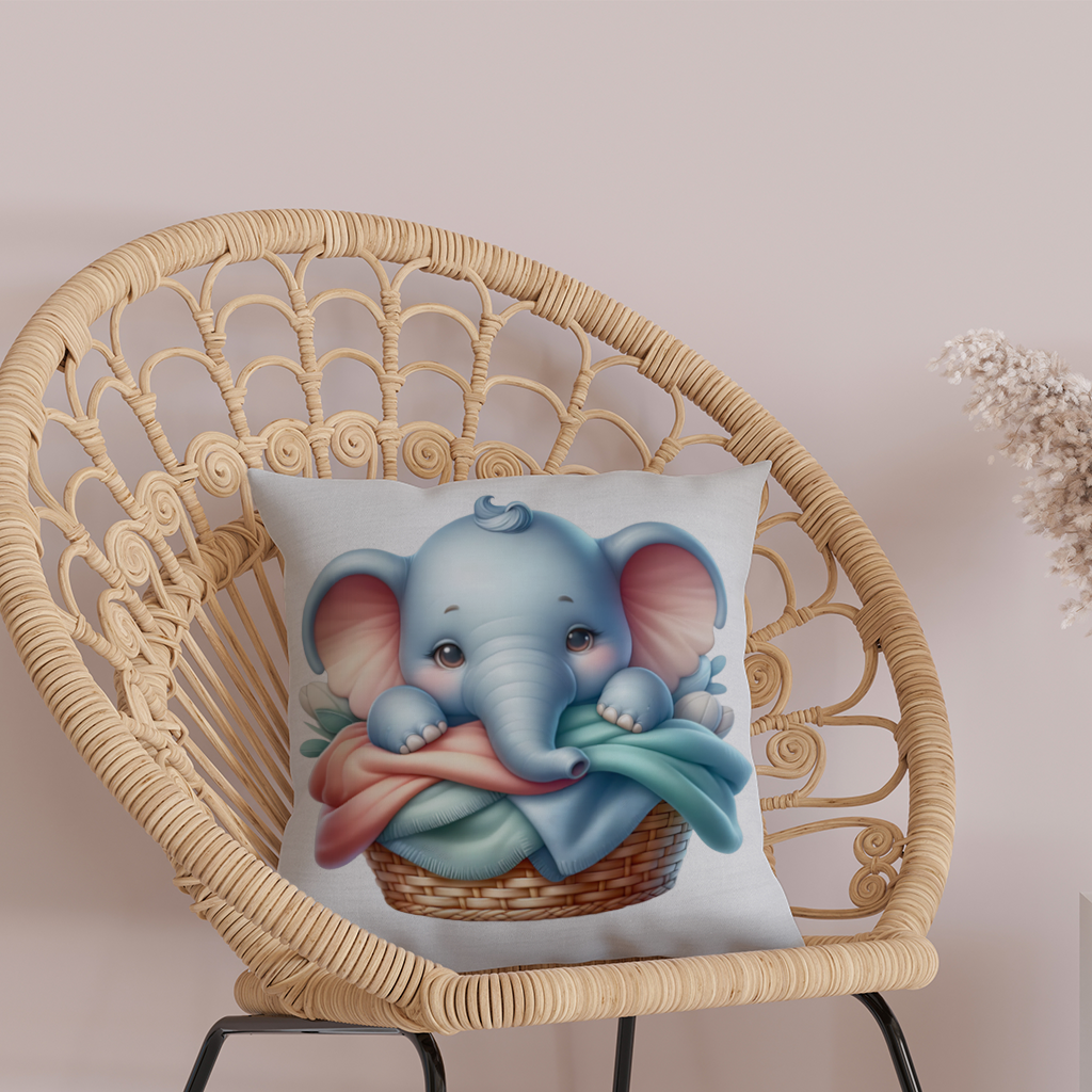 Cute Baby Elephant in Basket Decorative pillow cover