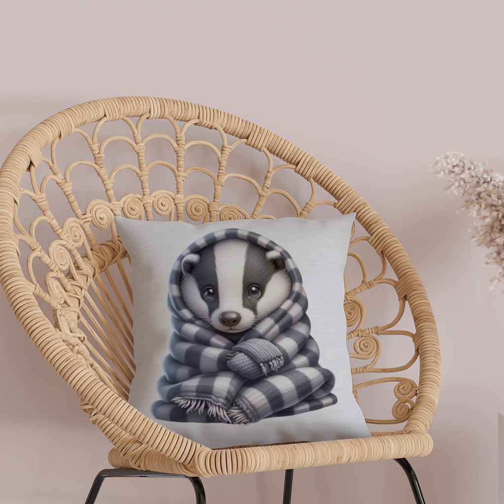 Cozy Baby Badger Wrapped in Blanket Decorative pillow cover