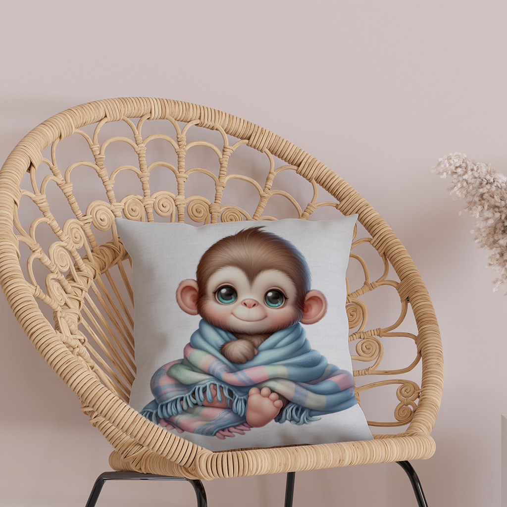 Cute Baby Monkey Wrapped in Blanket Decorative pillow cover