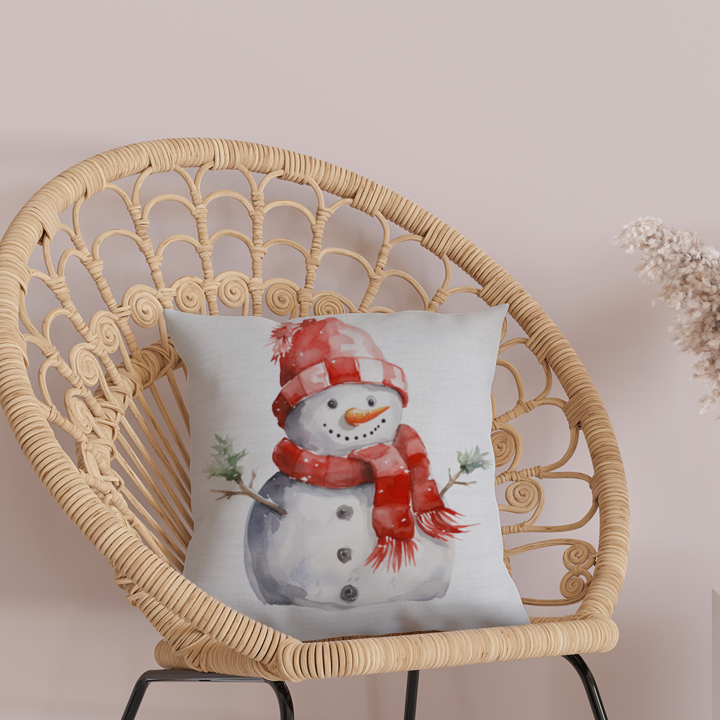 Cozy Red Scarf Snowman Decorative pillow cover
