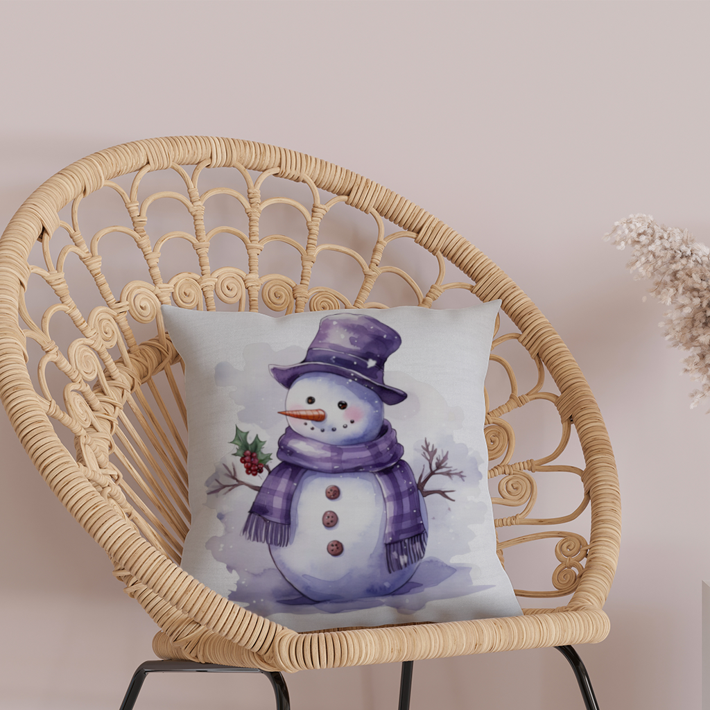 Whimsical Purple Snowman Decorative pillow cover