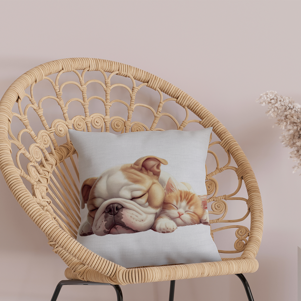Sleeping Bulldog and Ginger Kitten Decorative pillow cover