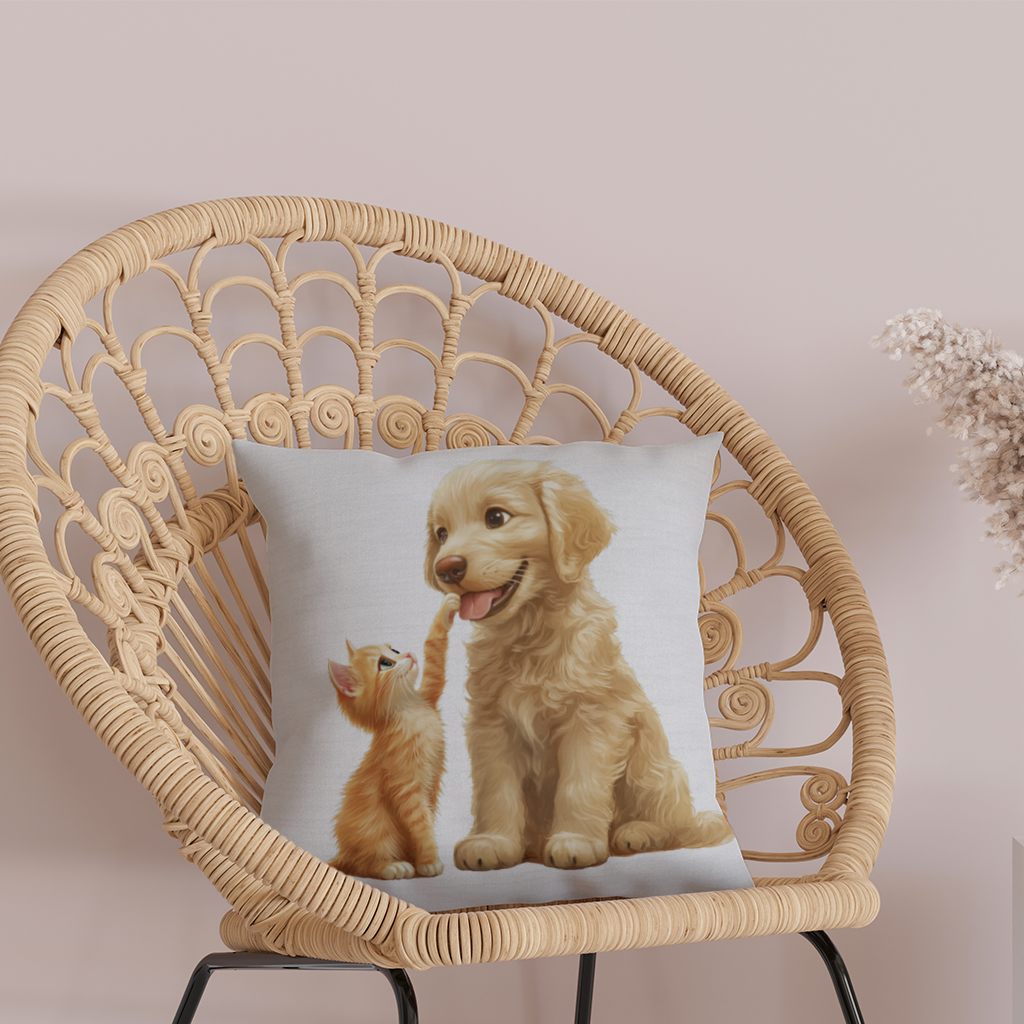Golden Retriever and Ginger Kitten Decorative pillow cover