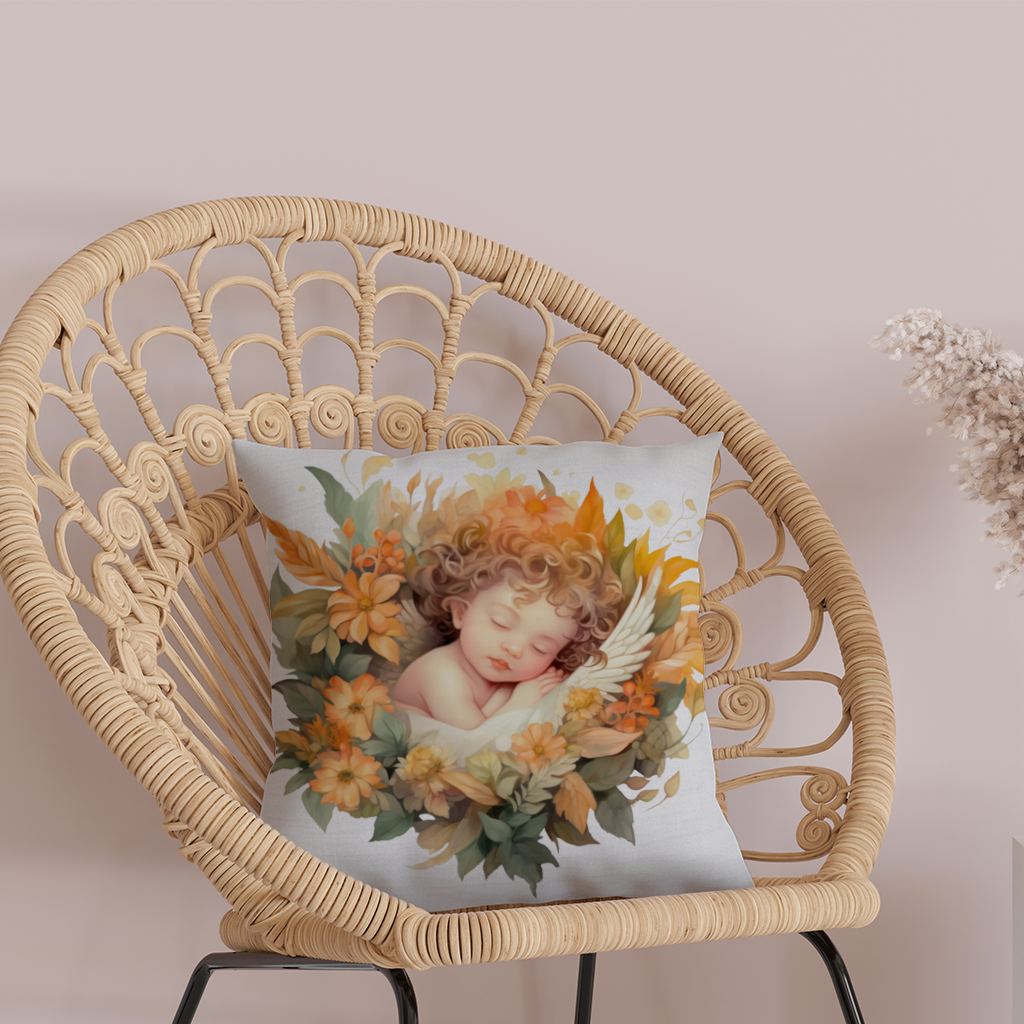 Sleeping Cherub in Cottagecore Flowers Decorative pillow cover