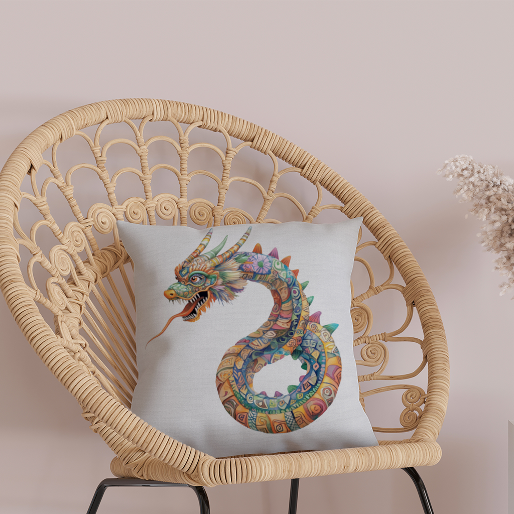 Colorful Mosaic Chinese Dragon Decorative pillow cover