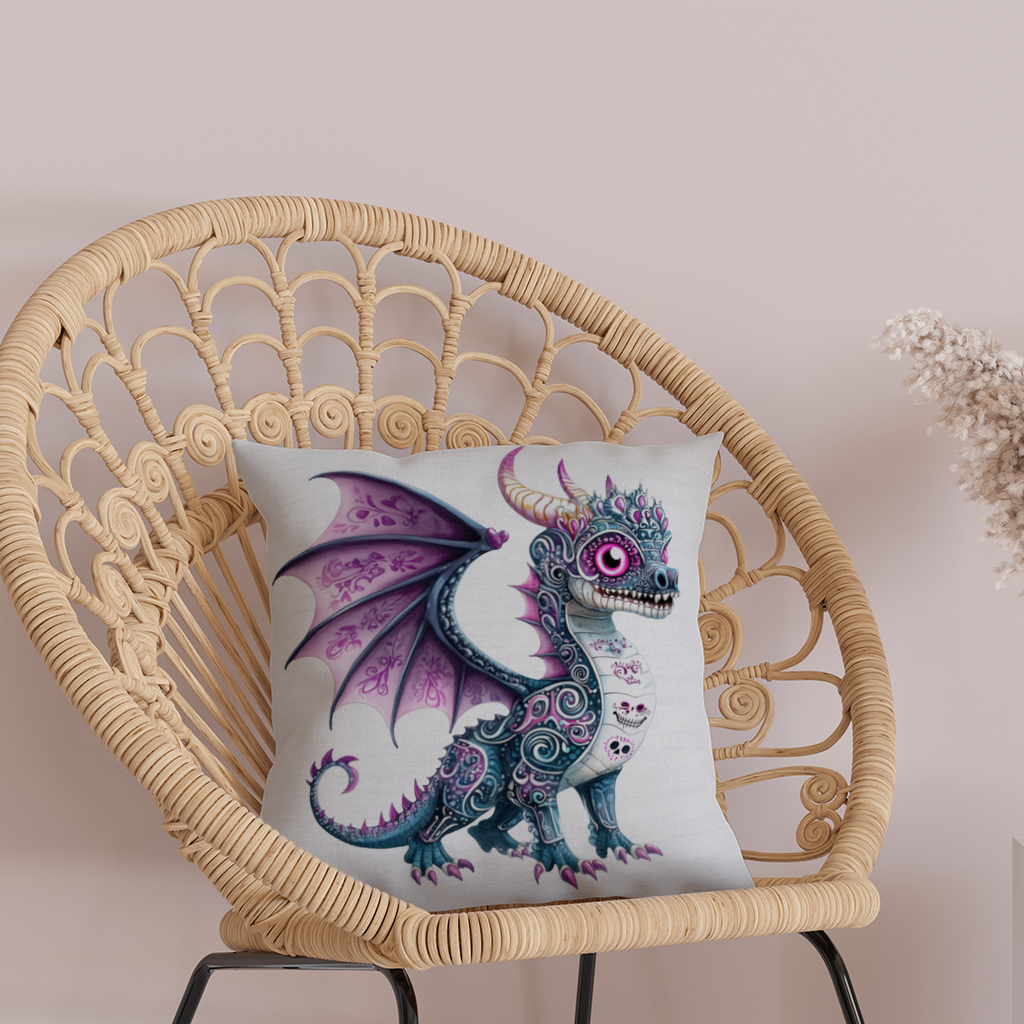 Purple Sugar Skull Dragon Decorative pillow cover