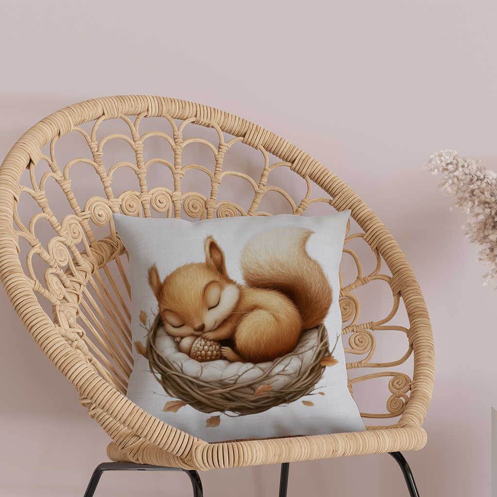 Sleeping Baby Squirrel in Nest Decorative pillow cover