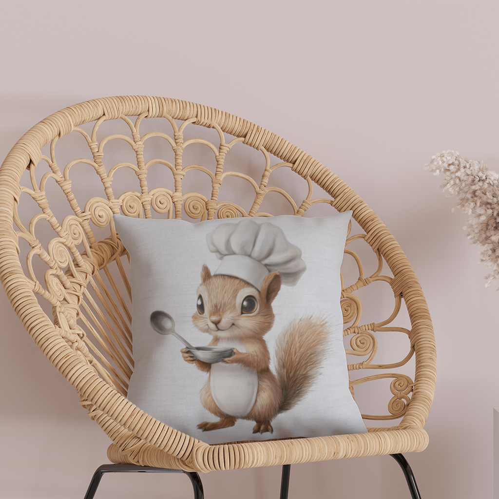 Whimsical Little Chef Squirrel Decorative pillow cover