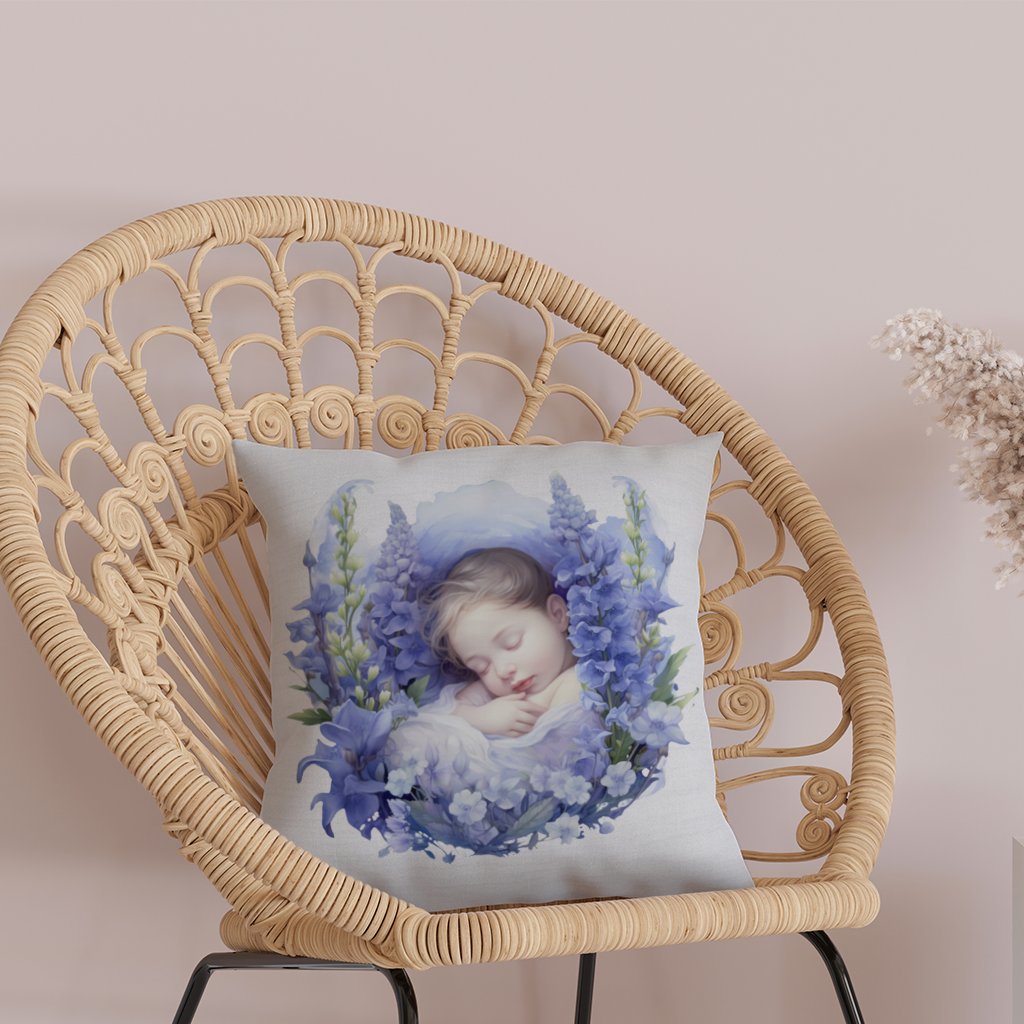 Sleeping Baby Blue Larkspur Decorative pillow cover