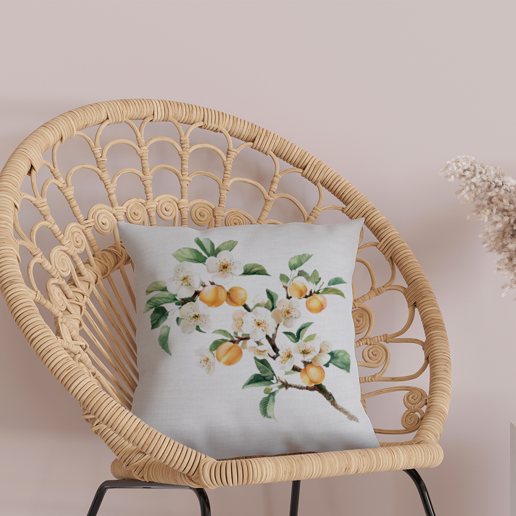 Watercolor Apricot Blossom Branch Decorative pillow cover