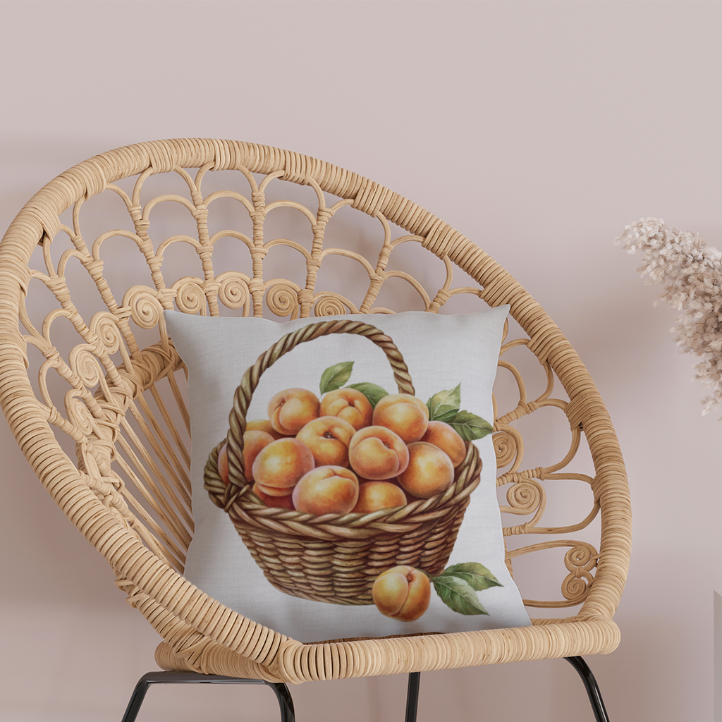 Fresh Peaches in Wicker Basket Decorative pillow cover