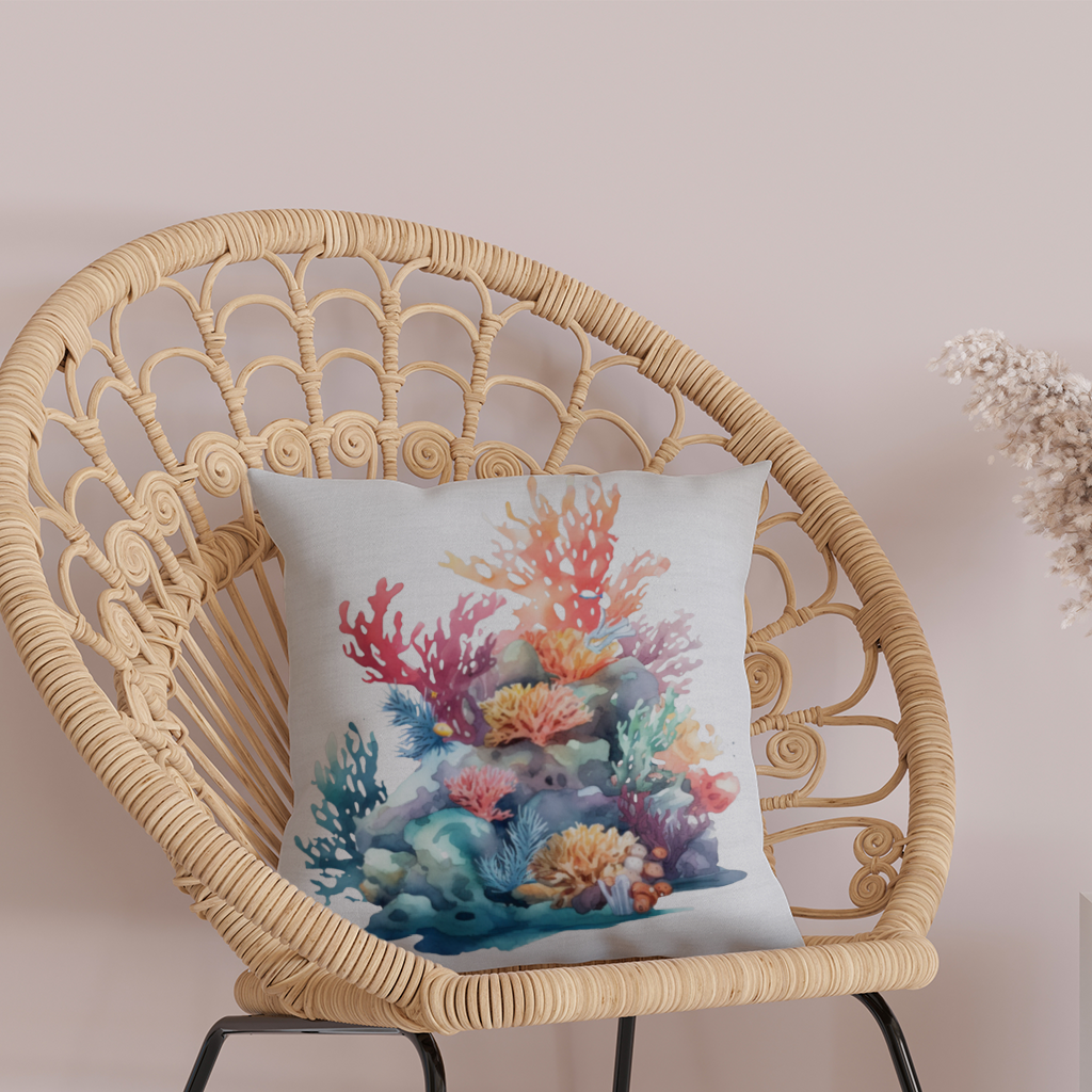 Vibrant Watercolor Coral Reef Scene Decorative pillow cover