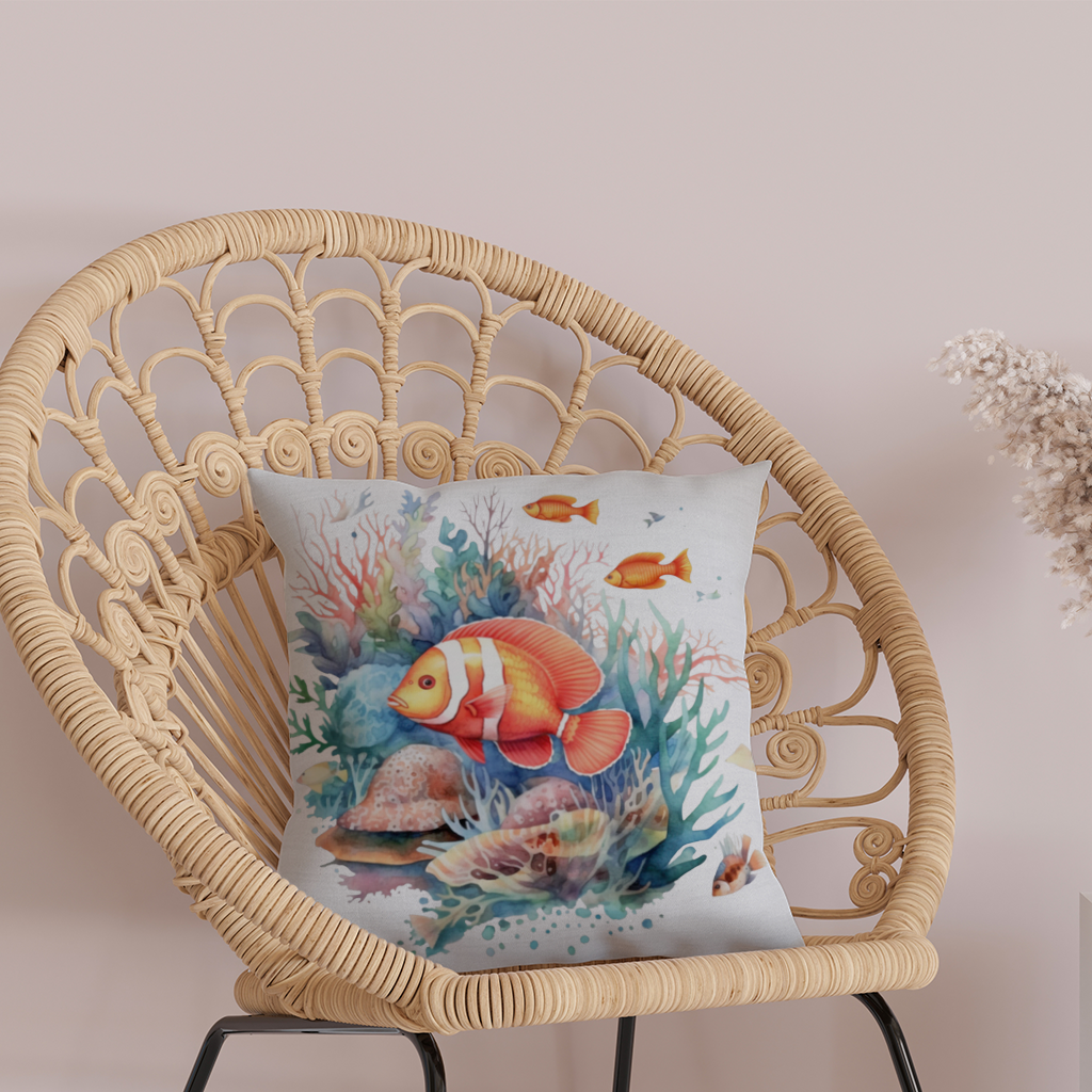 Watercolor Clownfish and Tropical Coral Reef Decorative pillow cover