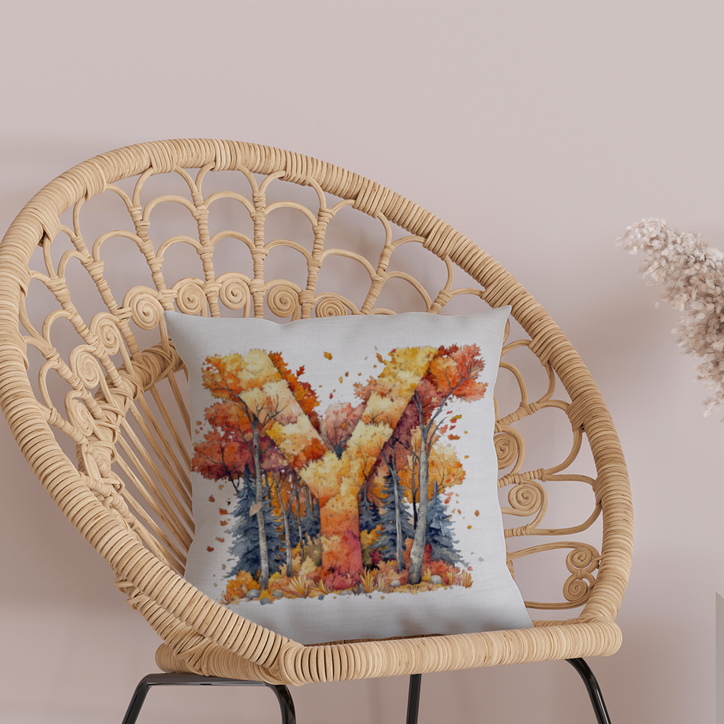 Sonbahar Ormanı Y Harfi Dekoratif Kırlent Kılıfı