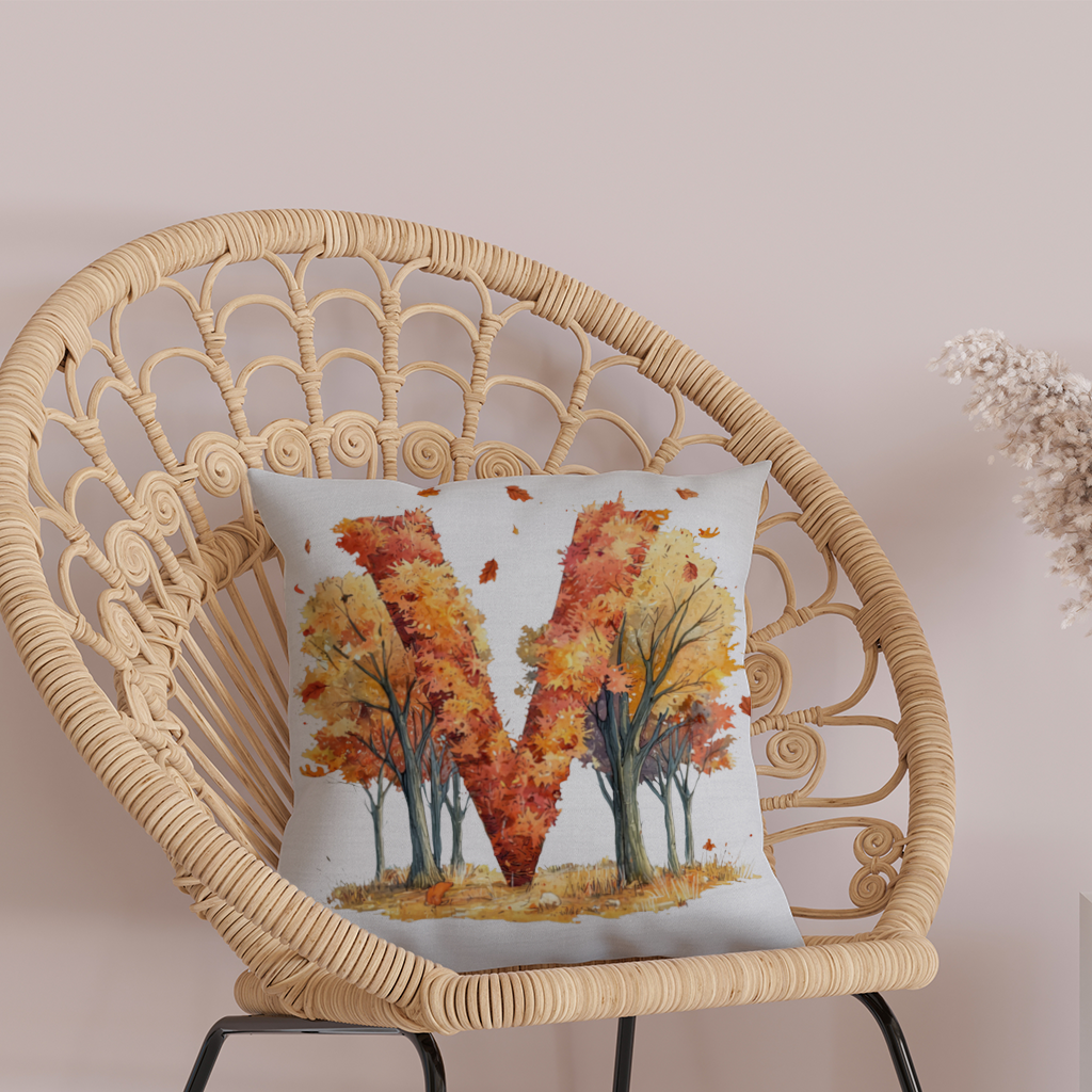 Orange Autumn Forest Letter M Decorative pillow cover