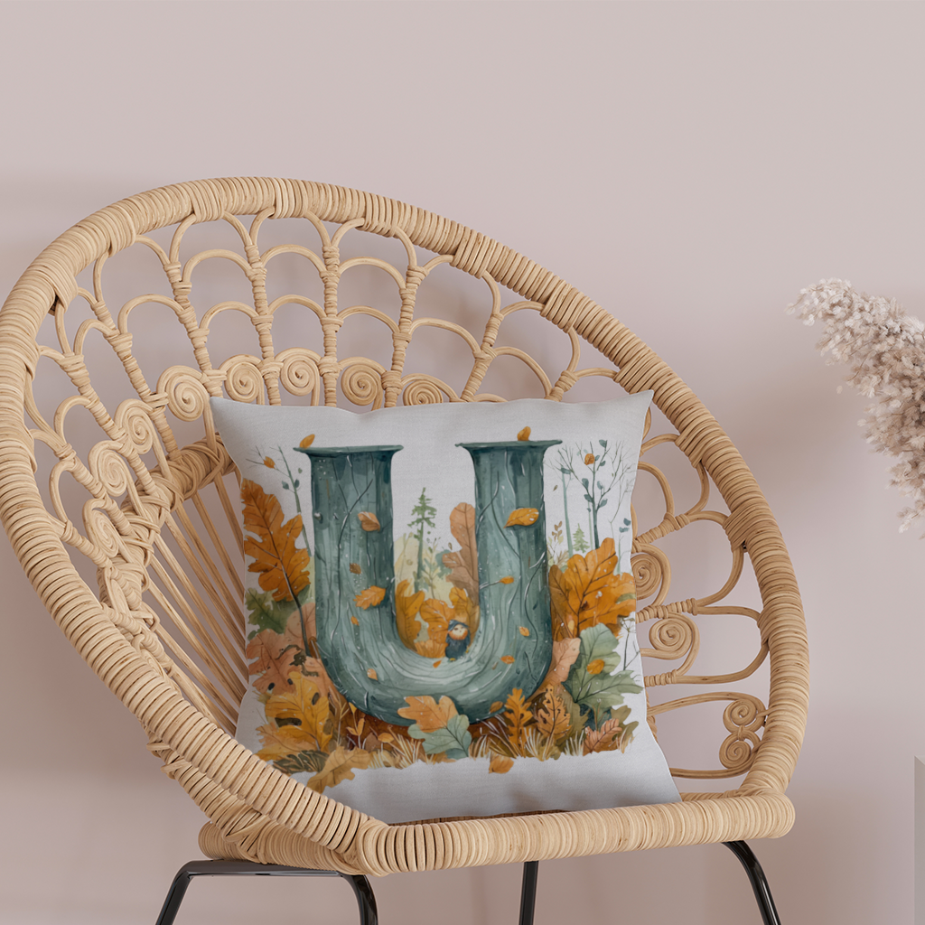 Autumn Woodland Initial Letter U Decorative pillow cover