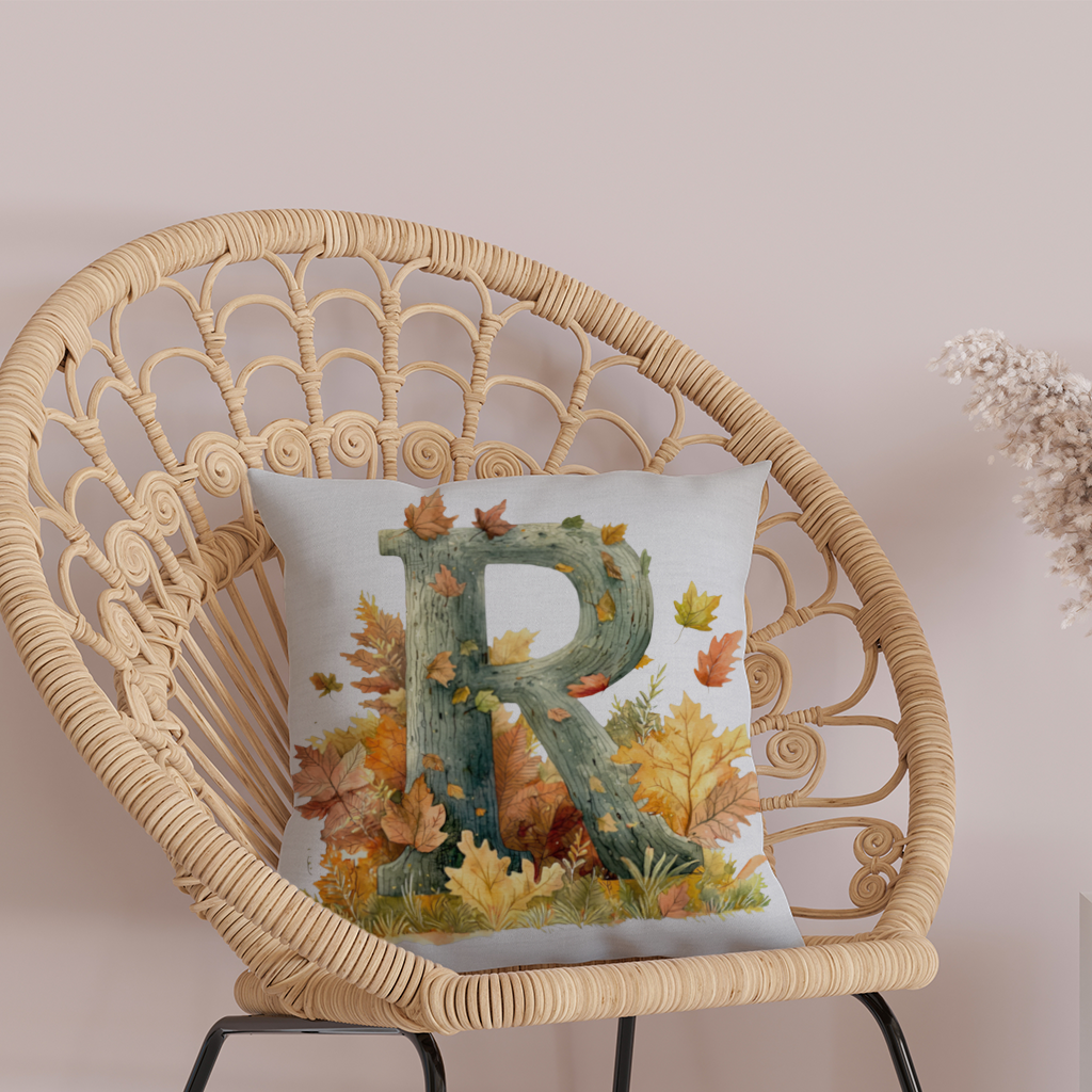 Autumn Letter R with Fall Leaves Decorative pillow cover