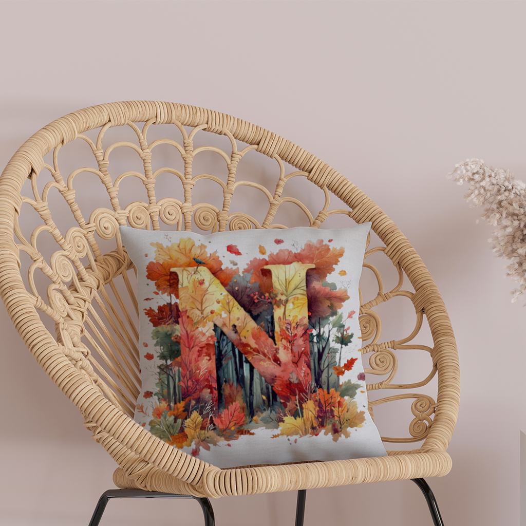 Autumn Leaf Monogram N Decorative pillow cover