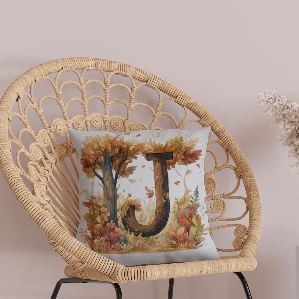 Fall Leaves Wooden Letter J Decorative pillow cover