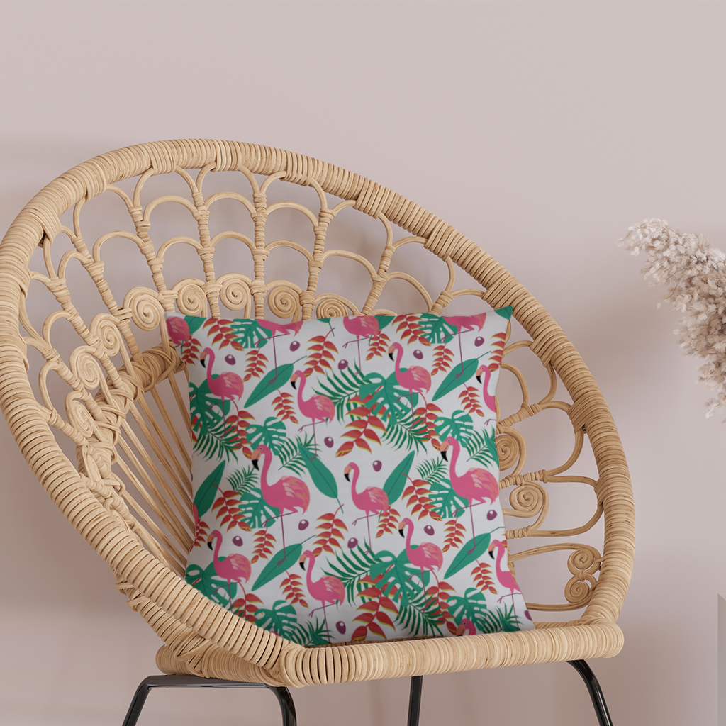 Pink Flamingo Tropical Leaves Decorative pillow cover