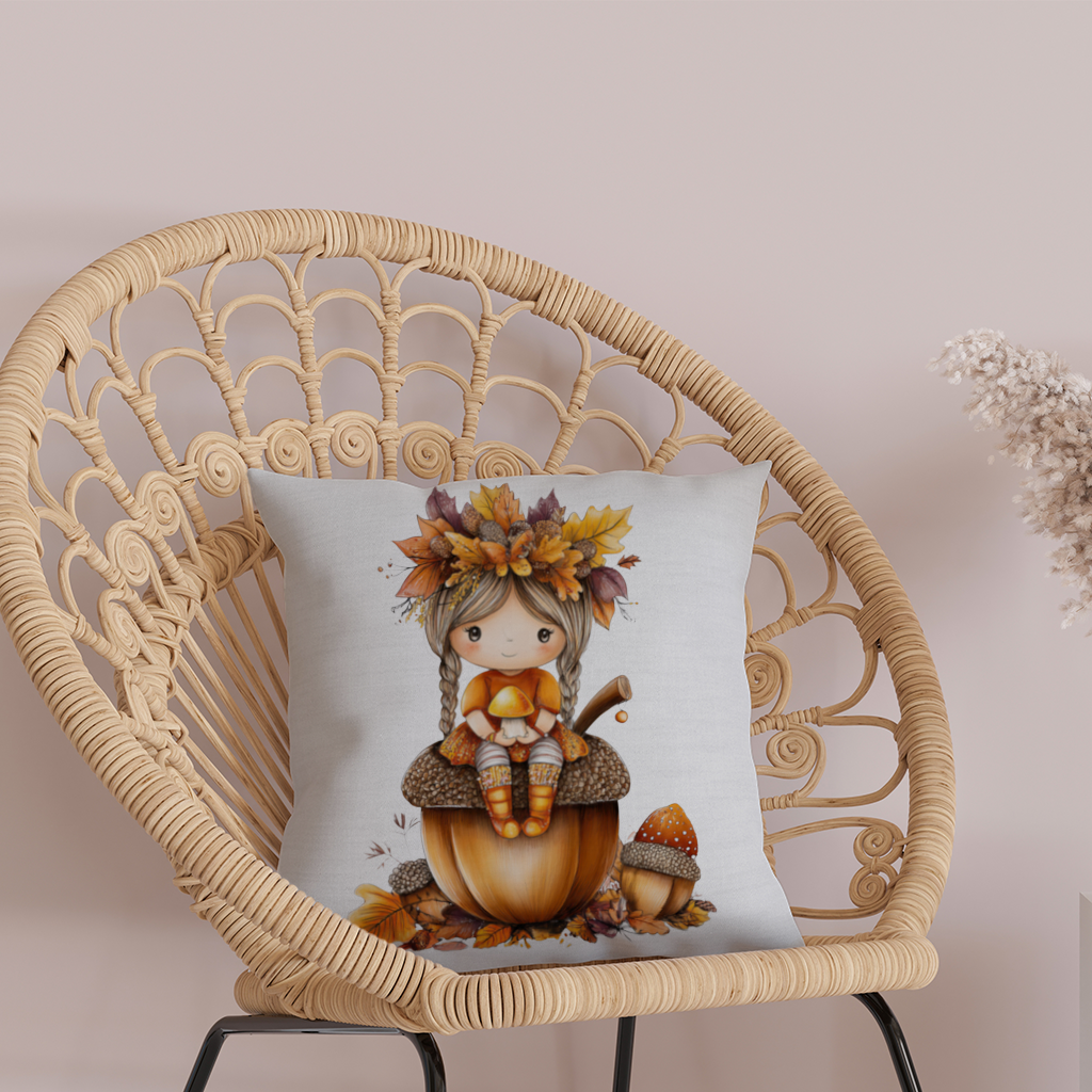 Autumn Acorn Mushroom Girl Decorative pillow cover