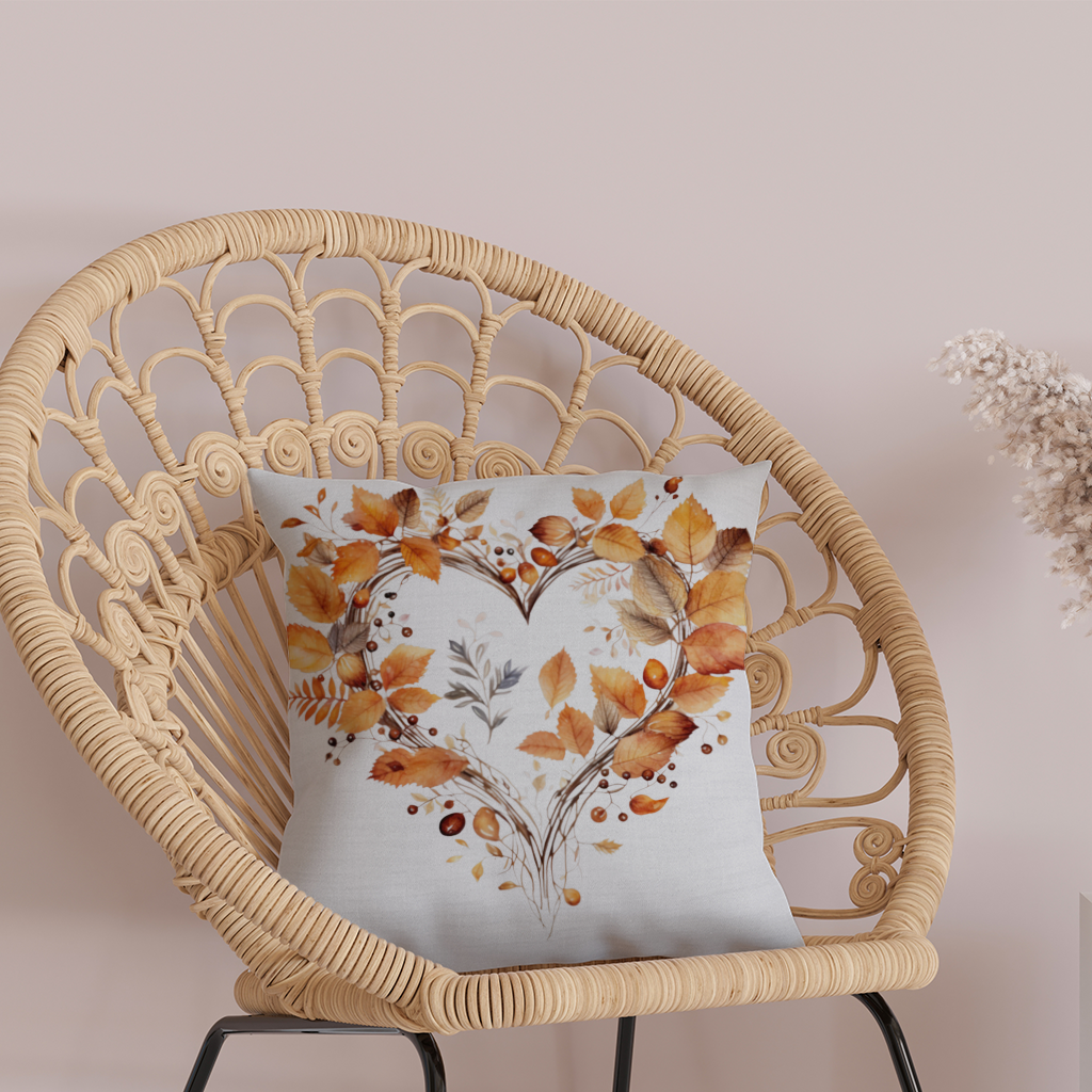 Orange Autumn Leaves Heart Decorative pillow cover