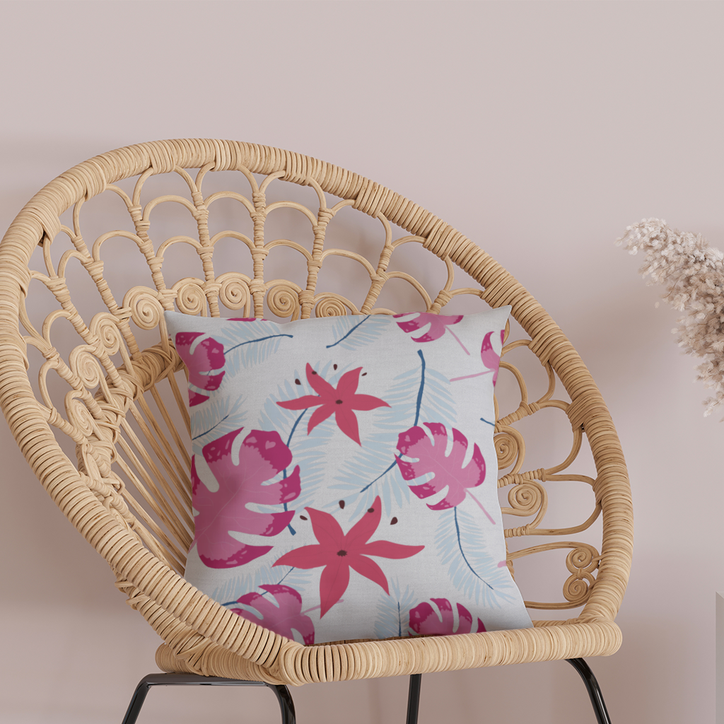 Pink Monstera and Tropical Lily Decorative pillow cover