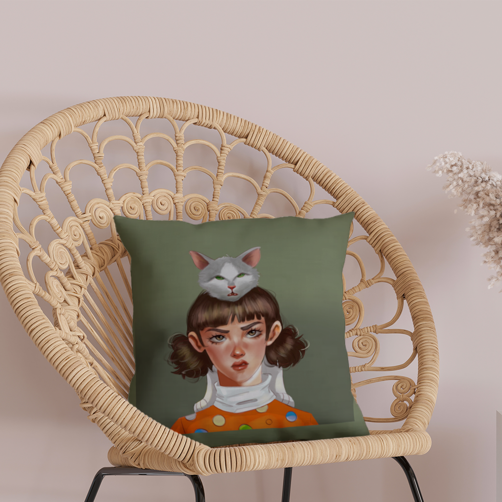 Mood Kedi ve Ben Dokunma Telefonuma! Dekoratif Kırlent Kılıfı