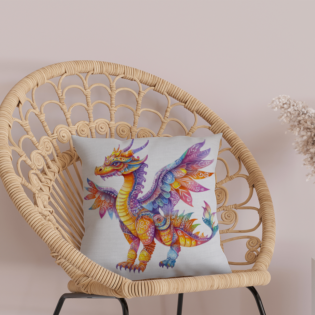 Gökkuşağı Renkli Mitolojik Ejderha Dekoratif Kırlent Kılıfı
