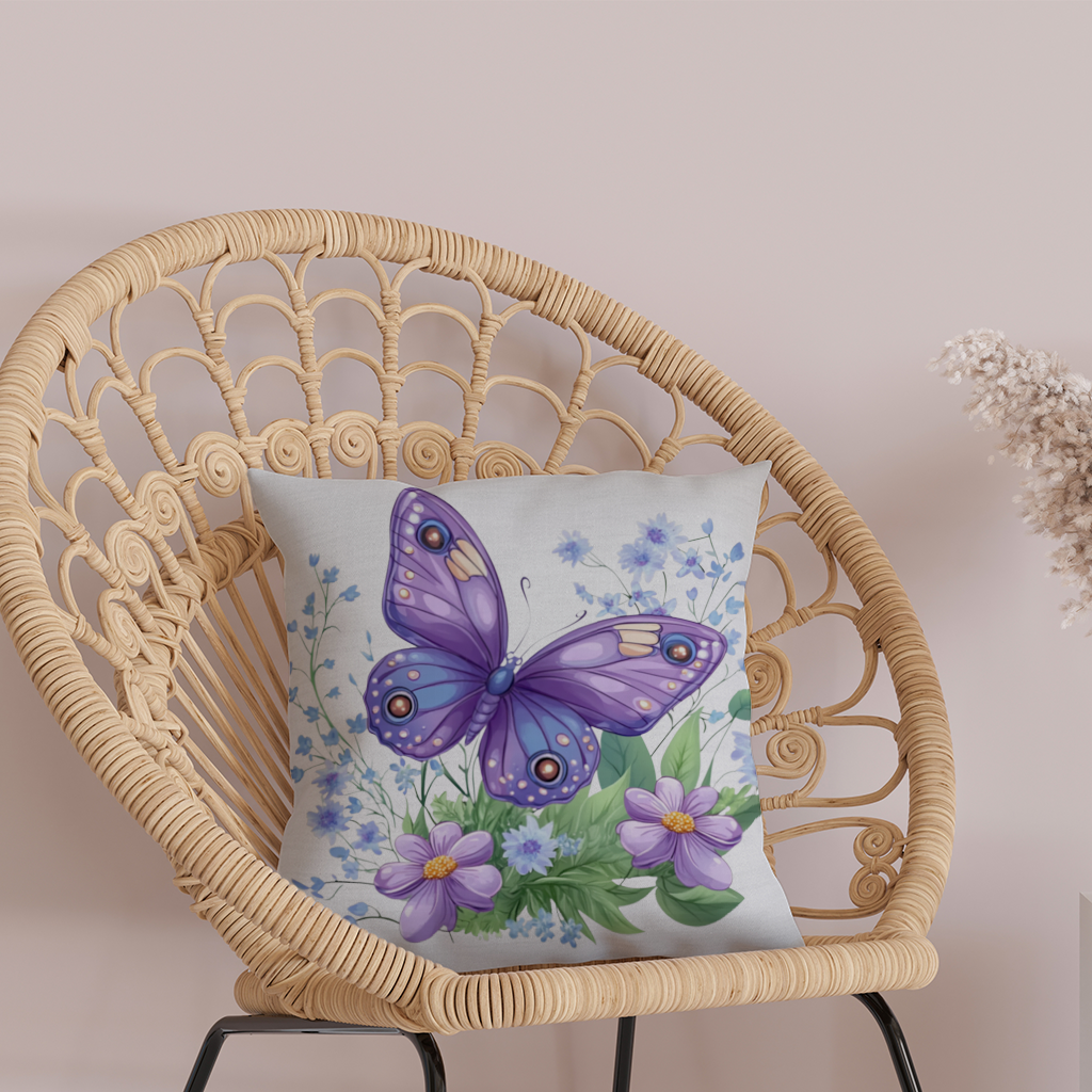 Cottagecore Purple Butterfly Floral Decorative pillow cover