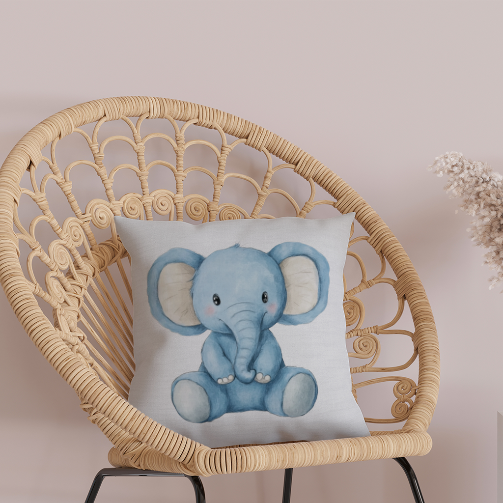 Mavi Suluboya Bebek Fil Dekoratif Kırlent Kılıfı