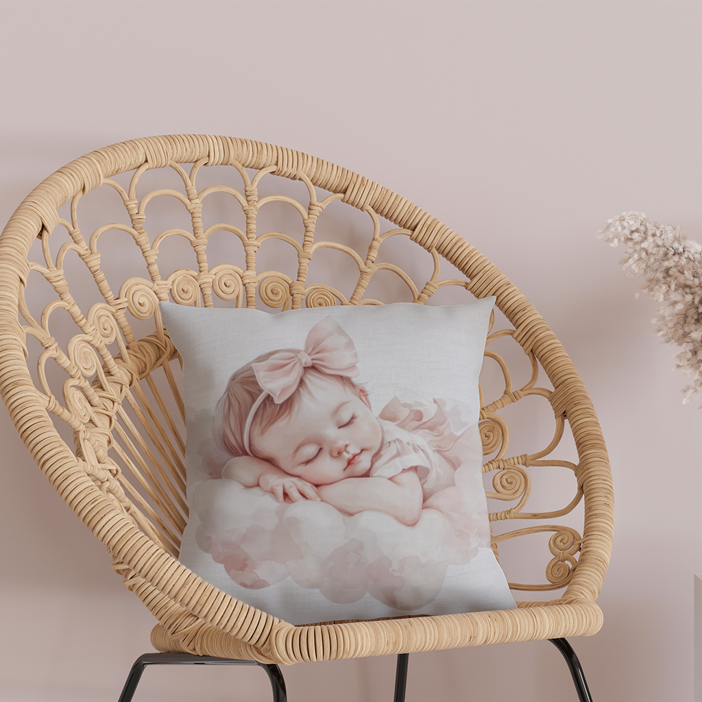 Sleeping Baby Girl with Pink Bow Decorative pillow cover