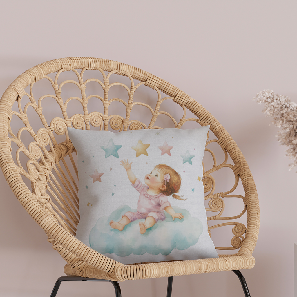 Baby Girl Reaching for Stars on a Cloud 