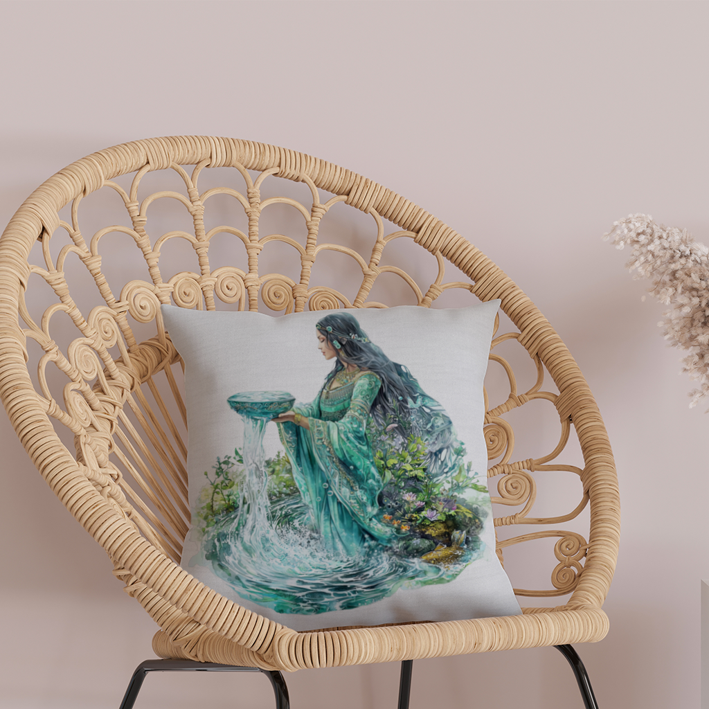 Efsunlu Su Tanrıçası Dekoratif Kırlent Kılıfı